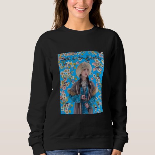 Black Women’s Sweatshirt with Kazakh Girl (Vorderseite)