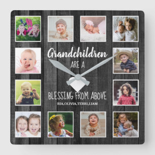 Black Wood 12 Foto Collage Grandchildren Zitat Quadratische Wanduhr