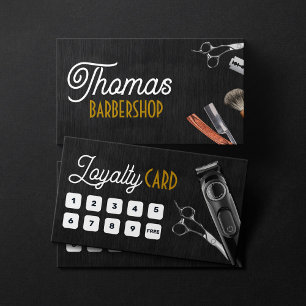 Black Wood Barber Shop Foto Schere Haarschneider Treuekarte