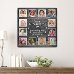 Black Wood Family Name Zitat Bauernhof 12 Foto Quadratische Wanduhr<br><div class="desc">Zeigen Sie Ihre gepflegten Erinnerungen mit diesem rustikalen Foto. Erstellen Sie eine 12-Foto-Collage mit unserer benutzerfreundlichen Vorlage. Personalisieren Sie es mit Ihrem Familiennamen und Jahr. Dieses einzigartige Bilderrahmen ist perfekt für die Dekoration von Bauernhäusern geeignet und ermöglicht es Ihnen, die besonderen Momente Ihrer Familie schön zu präsentieren. Teilen Sie mit,...</div>