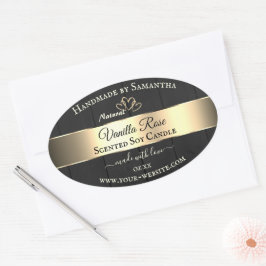 Black Wood Grain Gold Dekor Produktmarken Herz Ovaler Aufkleber