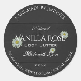 Black Wood Grain Product Packaging Labels Daisies Runder Aufkleber