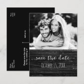 Black Wood SAVE THE DATE Glam Rustic Wedding Foto Ankündigungspostkarte (Vorne/Hinten)
