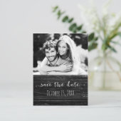 Black Wood SAVE THE DATE Glam Rustic Wedding Foto Ankündigungspostkarte (Stehend Vorderseite)