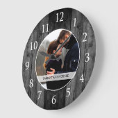 Black Wood Wedding Jubiläum Custom Foto Große Wanduhr (Winkel)