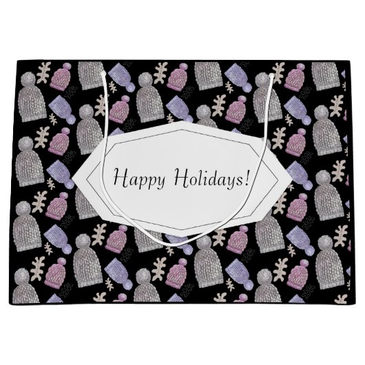 Black Wool Strick Hats Wasserfarbe Handgemalt Große Geschenktüte (Vorderseite)