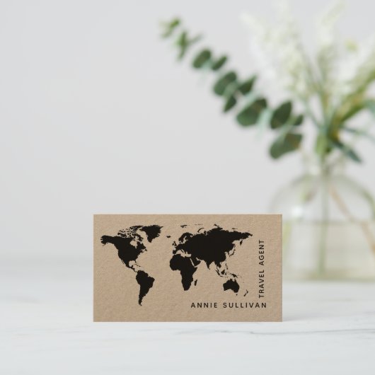 Black World Map Travel Agent (Option auf Kraftüber Visitenkarte (Stehend Vorderseite)