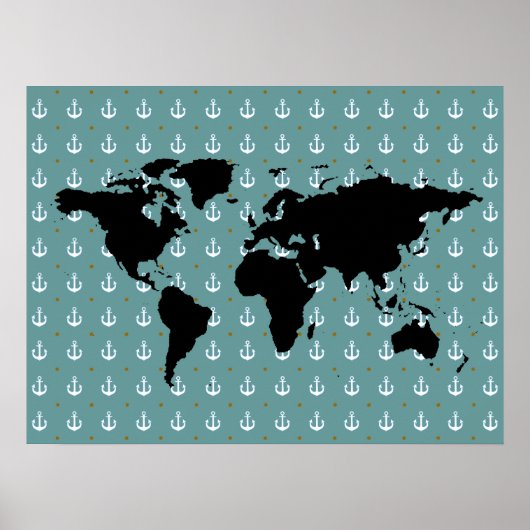 Black World with Anchors Pattern Poster (Vorne)