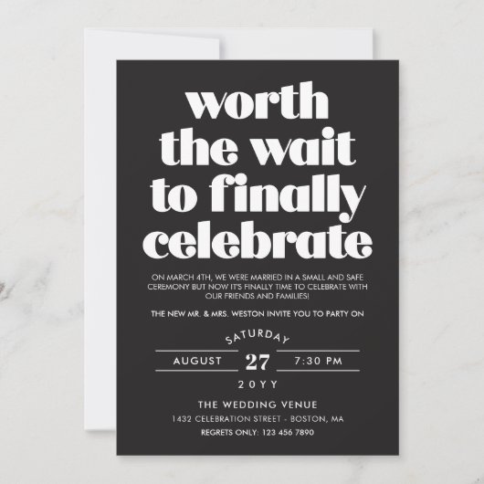 Black Worth the Wait Sequel Wedding Celebration Einladung (Vorderseite)