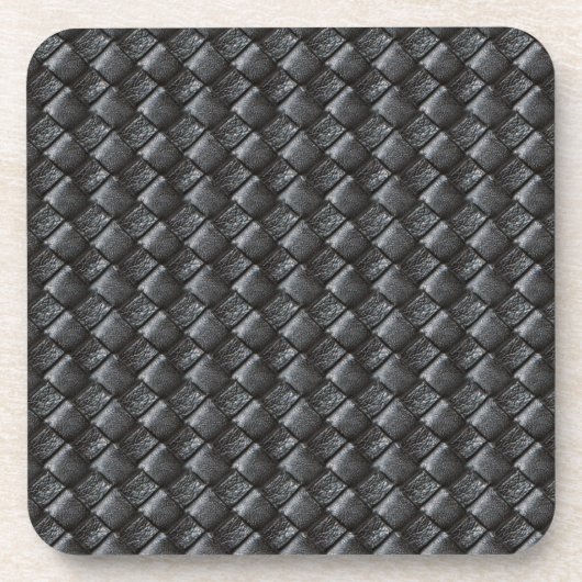 Black Woven Leather Pattern Getränkeuntersetzer (Vorderseite)
