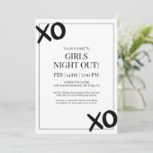 Black XOXO Girls Night Out Party Galentine Einladung (Stehend Vorderseite)