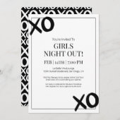 Black XOXO Girls Night Out Party Galentine Einladung (Vorne/Hinten)