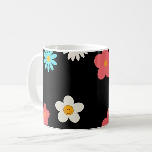 Black Y2K Wildblume Bold Retro Spring Kitchen Kaffeetasse (Vorderseite Links)