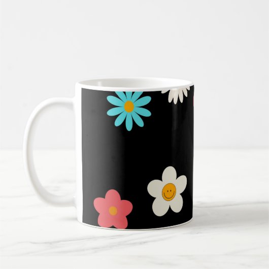 Black Y2K Wildblume Bold Retro Spring Kitchen Kaffeetasse (Links)