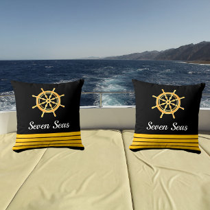 Black Yacht Bootsname Gold Lenkradstreifen Kissen