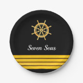 Black Yacht Bootsname Gold Lenkradstreifen Pappteller (Vorderseite)