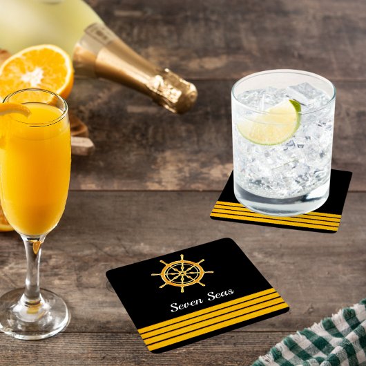 Black Yacht Bootsname Gold Lenkradstreifen Rechteckiger Pappuntersetzer