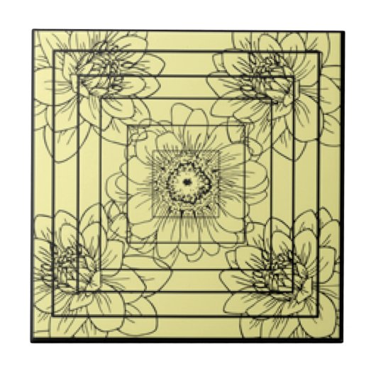 Black Yeller Florah Squared Fliese (Vorderseite)