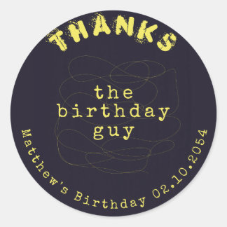 Black Yellow Birthday Distressed Type Danke C Runder Aufkleber