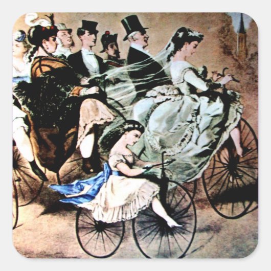 BLACK YELLOW BLAUE BICYCLE WEDD PARTY QUADRATISCHER AUFKLEBER (Vorderseite)