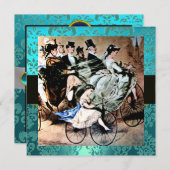 BLACK YELLOW BLUE BICYCLE WEDD DAMASK MONOGRAM EINLADUNG (Vorne/Hinten)