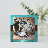 BLACK YELLOW BLUE BICYCLE WEDD DAMASK MONOGRAM EINLADUNG (Stehend Vorderseite)