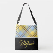 Black Yellow Blue Kariert Tartan Personalisierter Tragetaschen Mit Langen Trägern (Rückseite)