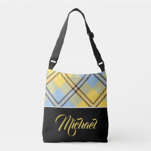 Black Yellow Blue Kariert Tartan Personalisierter Tragetaschen Mit Langen Trägern