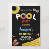 Black Yellow Blue Pool Geburtstagseinladungen Einladung (Vorderseite)
