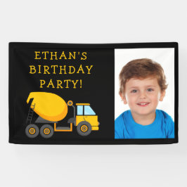 Black Yellow Cement Truck Child's Birthday Foto Banner