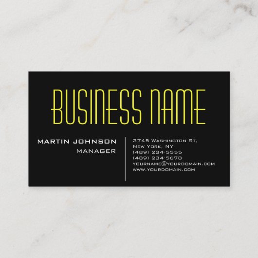 Black Yellow Charming Manager Business Card Visitenkarte (Vorderseite)
