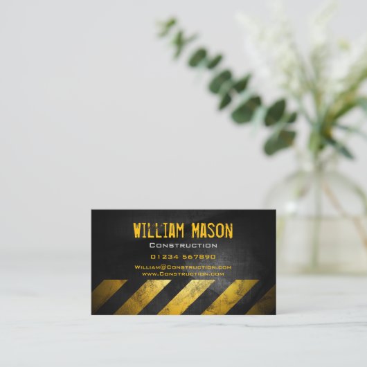 Black Yellow Chevrons Business Card Visitenkarte (Stehend Vorderseite)