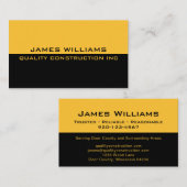 Black Yellow Construction Business Card Visitenkarte (Vorne/Hinten)