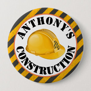 Black & Yellow Construction Hard Hat 4. Geburtstag Button
