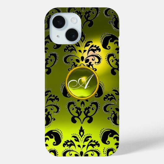 BLACK YELLOW DAMASK GEM MONOGRAMM Case-Mate iPhone HÜLLE (Rückseite)