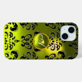 BLACK YELLOW DAMASK GEM MONOGRAMM Case-Mate iPhone HÜLLE (Rückseite (Horizontal))