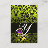 BLACK YELLOW DAMASK LILA AMETHYST GEM MONOGRAMM VISITENKARTE (Rückseite)