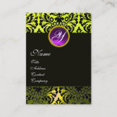 BLACK YELLOW DAMASK LILA AMETHYST GEM MONOGRAMM VISITENKARTE (Vorderseite)