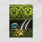 BLACK YELLOW DAMASK MONOGRAM, Blue Saphir Visitenkarte (Rückseite)