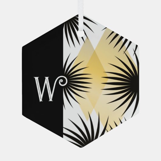 Black Yellow Design Ornament Aus Glas (Rückseite)