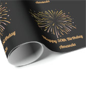 Black Yellow Fireworks Birthday Wrapping Paper Geschenkpapier (Rolleneckpunkt)