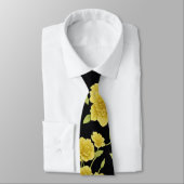 Black Yellow Flowers Gold Green Wedding Neck Tie Krawatte (Gebunden)