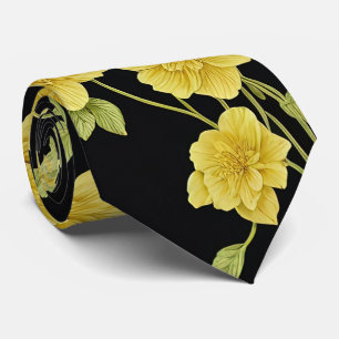 Black Yellow Flowers Gold Green Wedding Neck Tie Krawatte