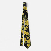 Black Yellow Flowers Gold Green Wedding Neck Tie Krawatte (Rückseite)