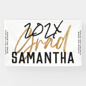 Black Yellow Foil Grad Jahr Custom Chic Banne Banner (Horizontal)