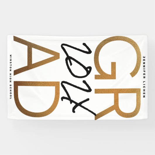 Black Yellow Foil Grad Jahr Custom Chic Banner (Horizontal)