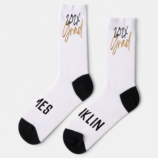 Black Yellow Foil Grad Jahr Custom Modern Socken (Linkes Detail)