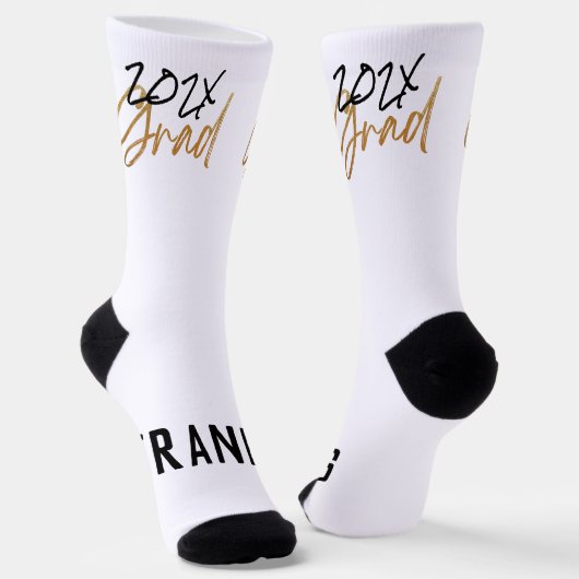 Black Yellow Foil Grad Jahr Custom Modern Socken (Gewinkelt)
