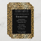 Black Yellow Glitzer Leopard Einladung (Vorne/Hinten)