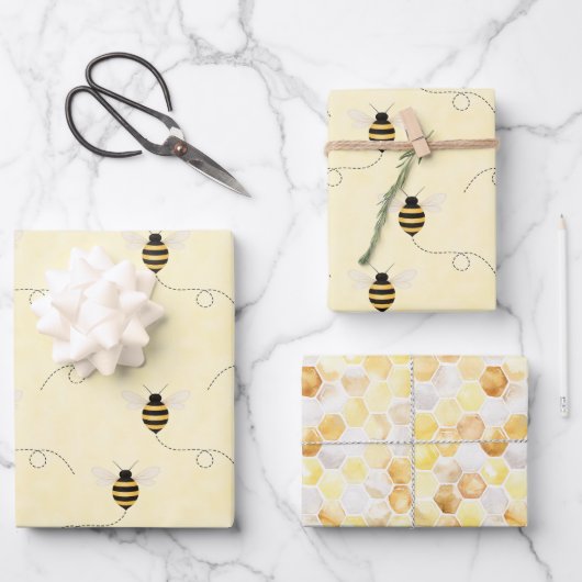 Black Yellow Gold Bees Baby Shower Geschenkpapier Set (Vorderseite)